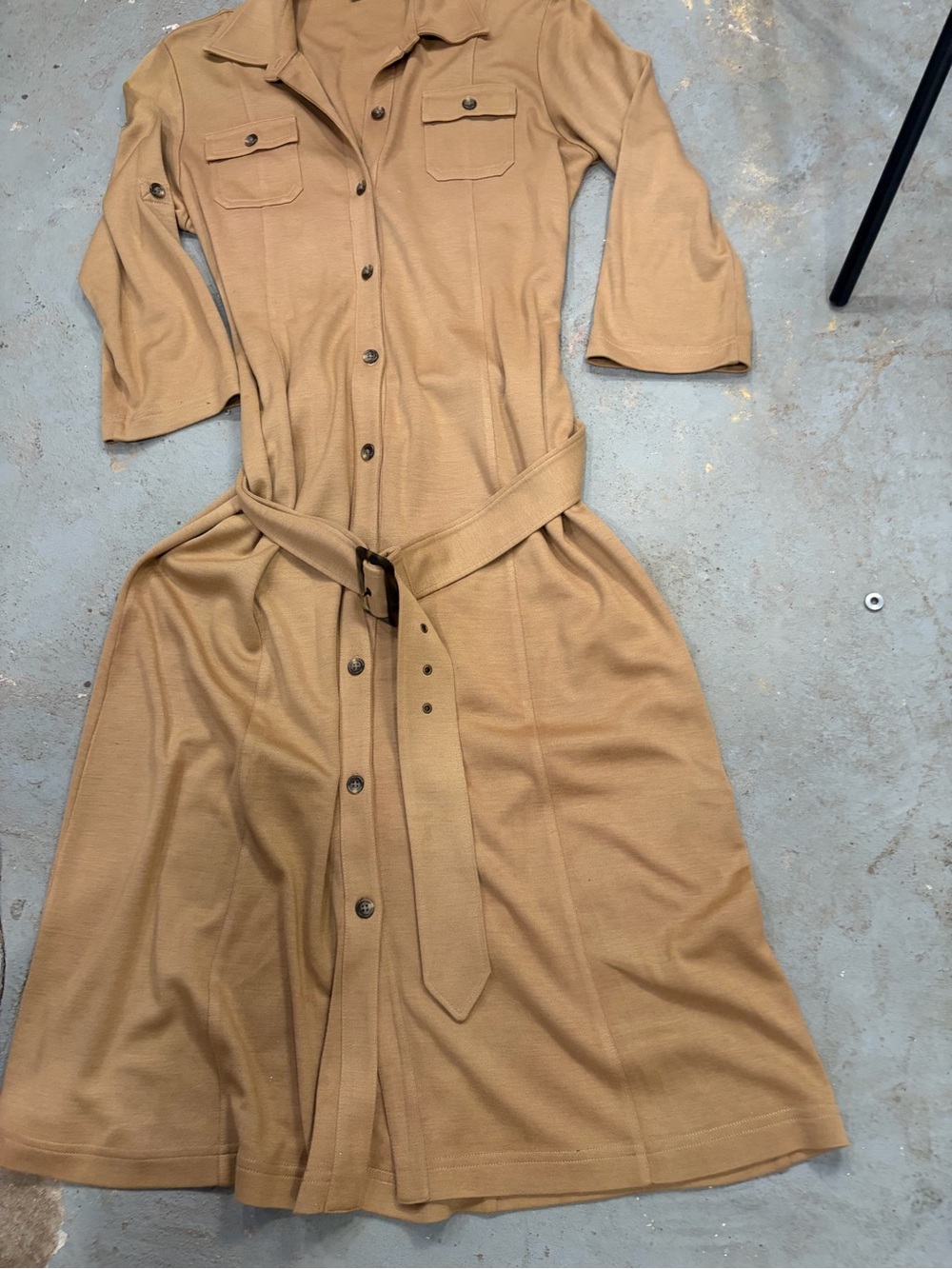 Lauren Ralph Lauren Tan Button-Front Silk blend Belted Shirt Dress - Picture 6 of 13